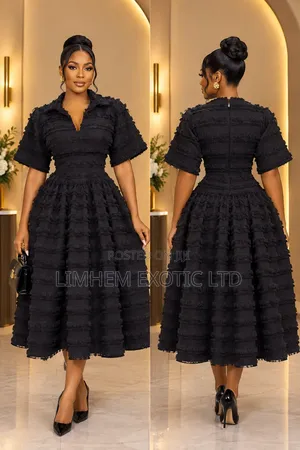 Luxury Brown Ruffle Flare Dress