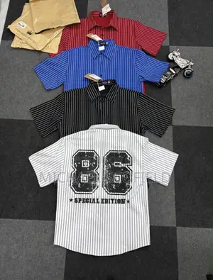 Striped 86 Graphic Button Up Shirt⁠