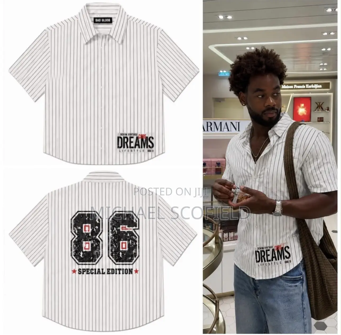 Striped 86 Graphic Button Up Shirt⁠
