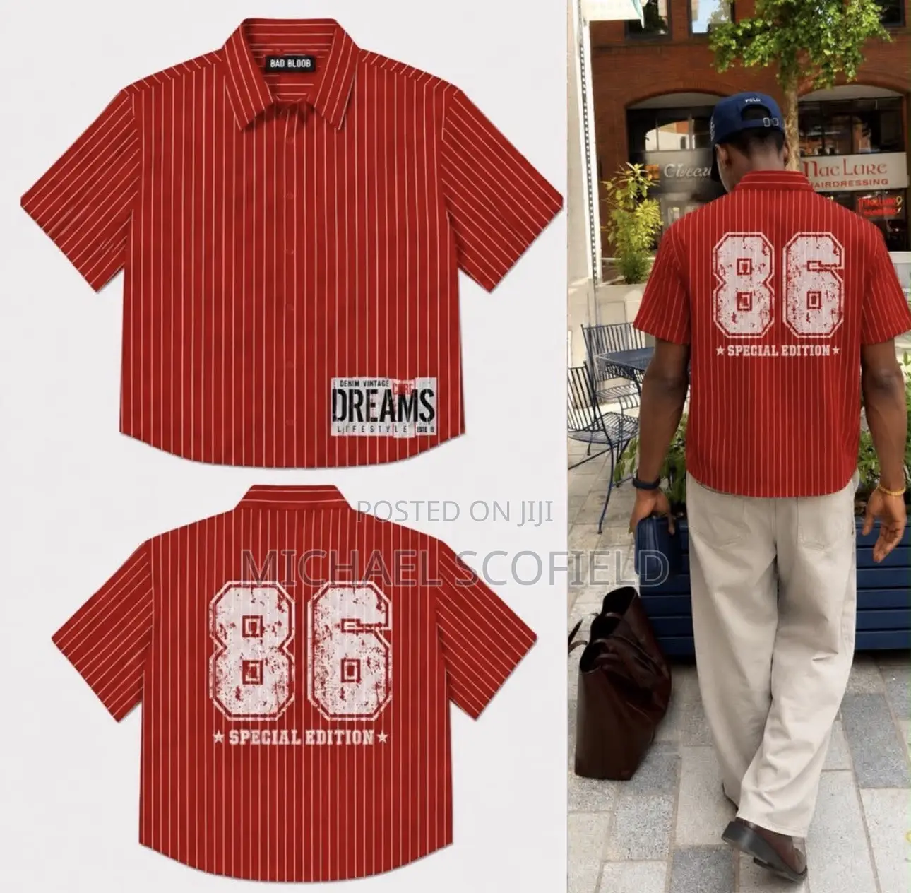 Striped 86 Graphic Button Up Shirt⁠