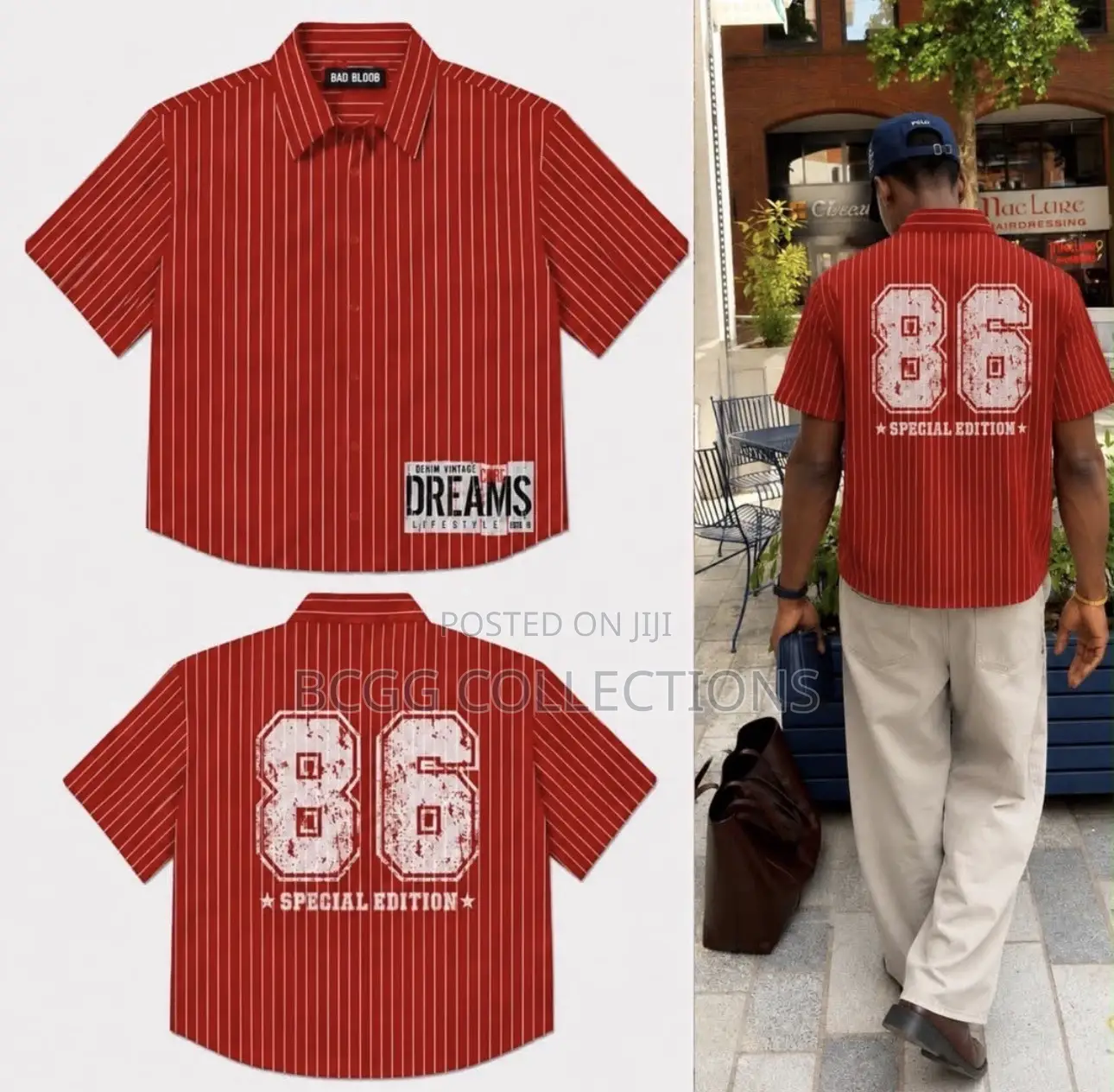 Striped 86 Graphic Button Up Shirt⁠
