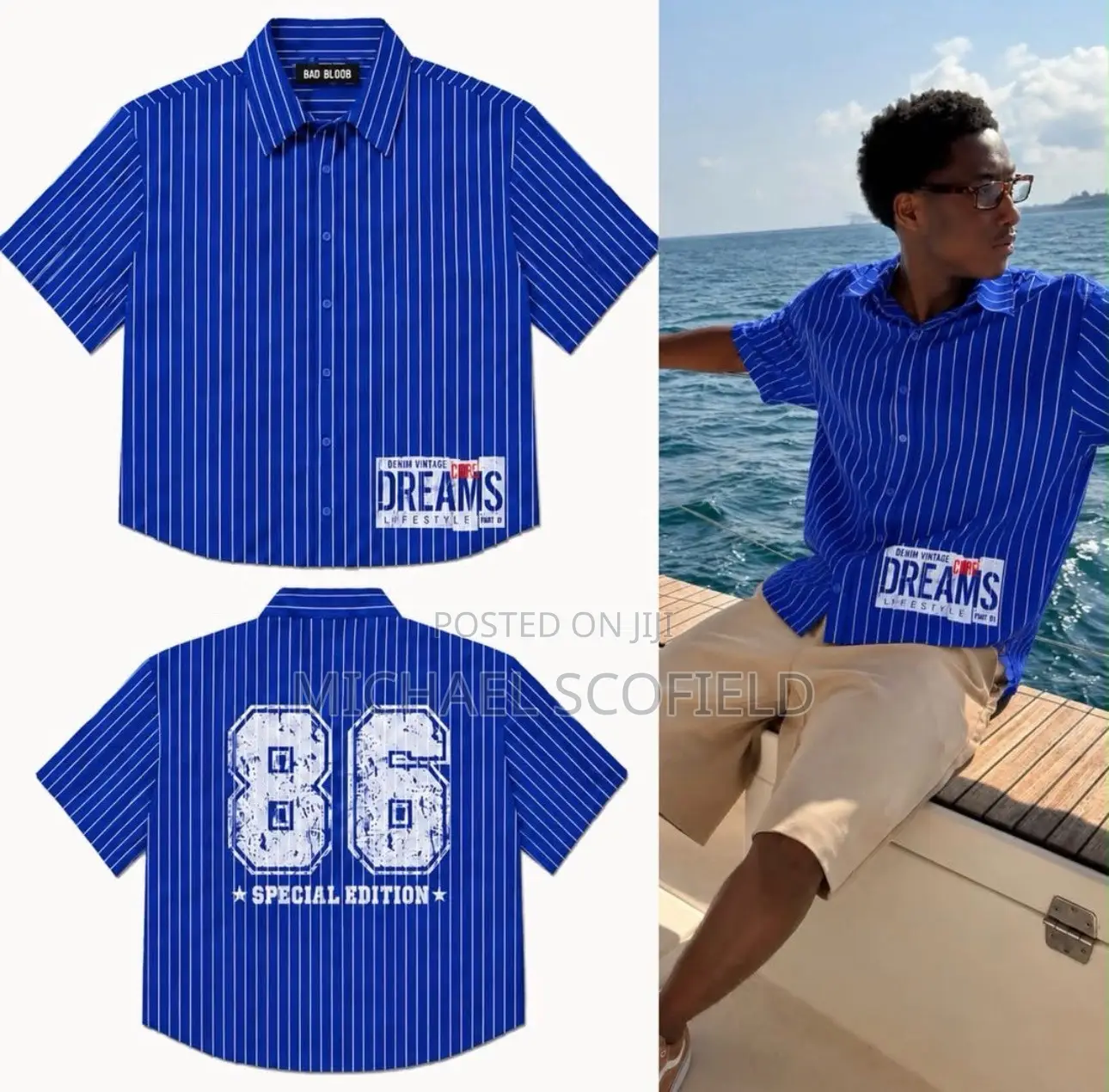 Striped 86 Graphic Button Up Shirt⁠