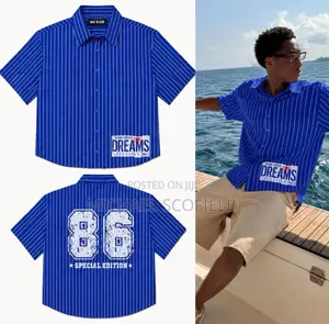 Striped 86 Graphic Button Up Shirt⁠