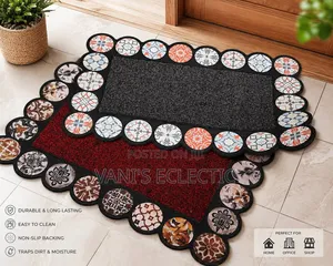 Premium Round Faux Fur Rug and Heavy-Duty Rubber Welcome Doormat