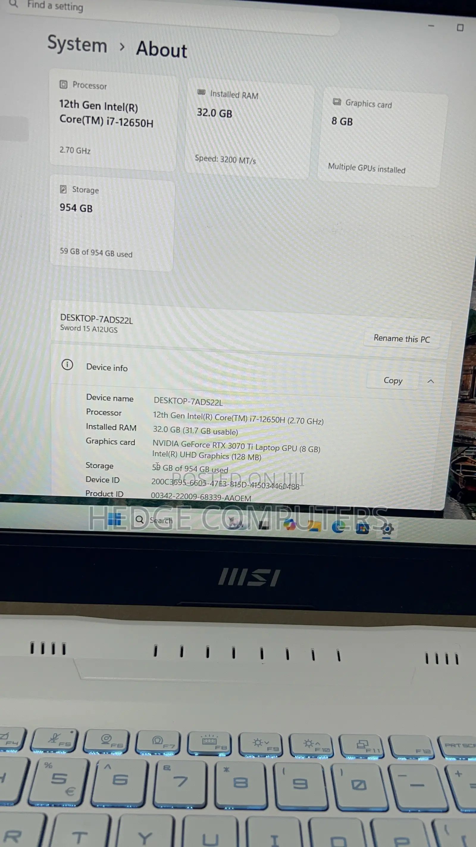 Laptop MSI MSI Sword 15 32GB Intel Core i7 SSD 1T