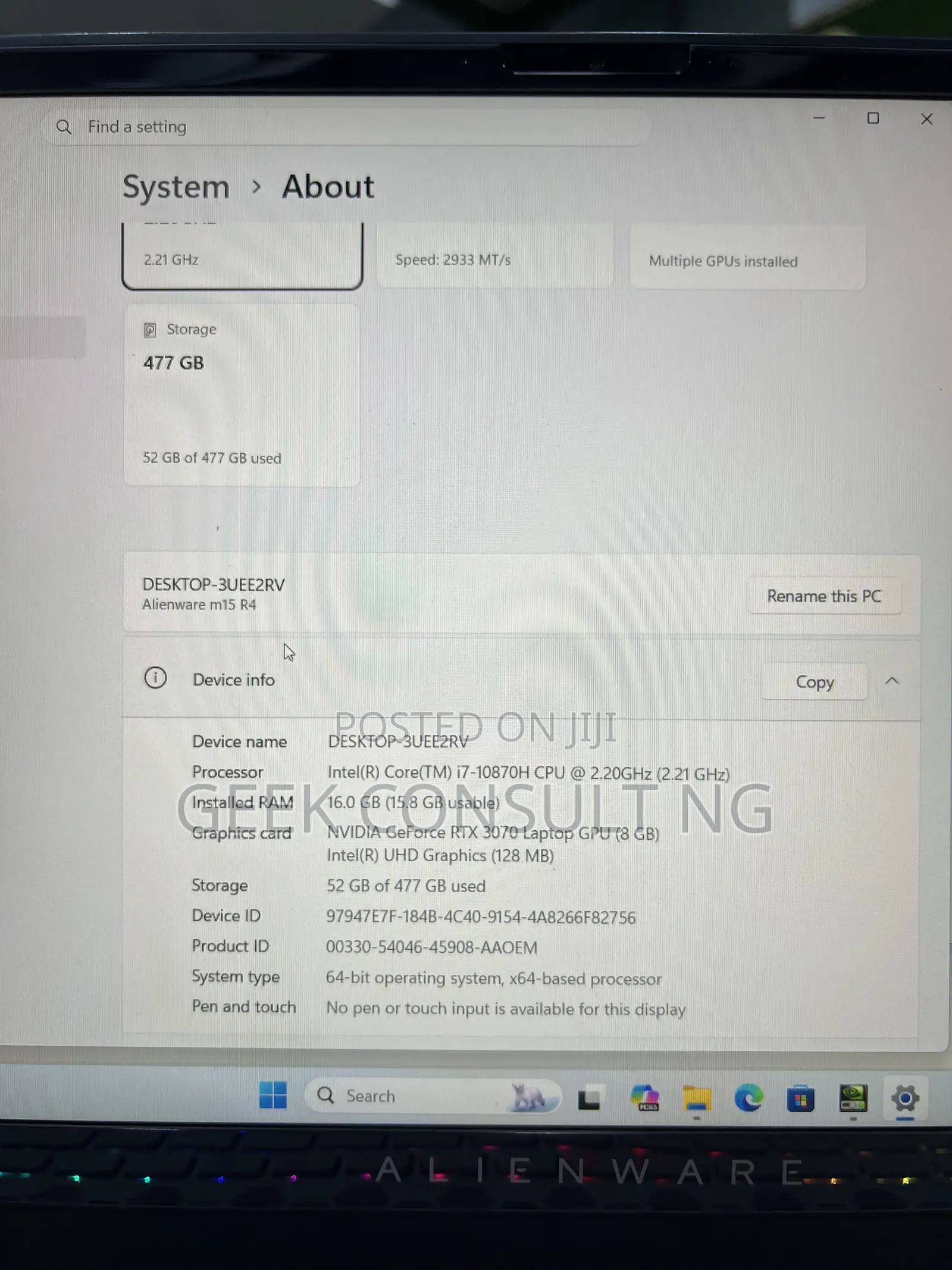 Laptop Alienware M15 R4 16GB Intel Core i7 SSD 512GB