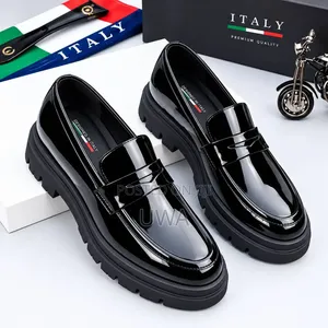 Italian Patent Leather Chunky Penny Loafers for Men – Glossy Black