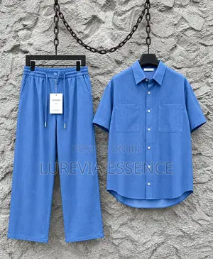 Navy Linen Co-Ord Set – Short-Sleeve Shirt Wide-Leg Trousers