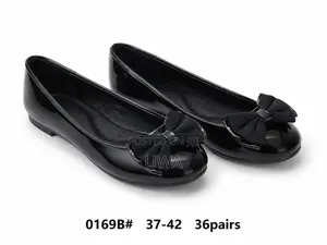 Women's Glossy Patent Leather Ballerina Flat Shoes With Bow Detail