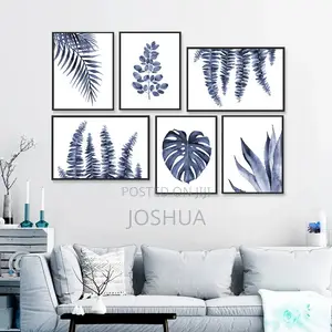 Ink Blue Tropical Ferns High Quality Wall Frame Set of 6