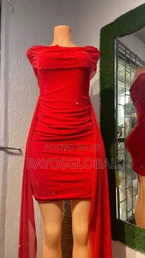 Vibrant Red Off-the-Shoulder Mini Dress With Stones
