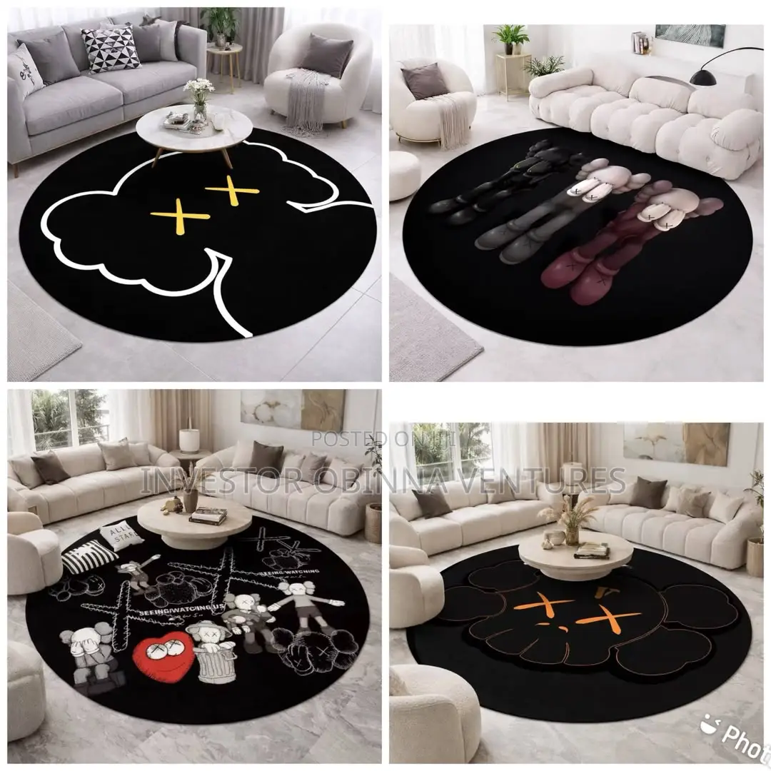 Round KAWS Inspired Black Area Rug