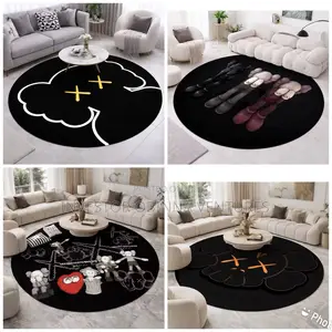Round KAWS Inspired Black Area Rug