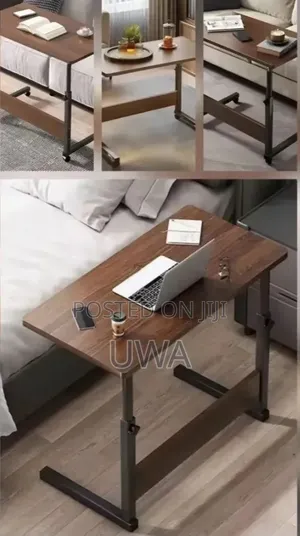 Height-Adjustable Overbed Laptop Desk Wooden Side Study Table