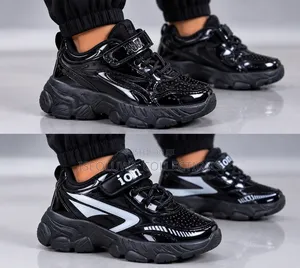 Kids Chunky Fashion Sneakers – Glossy Hook Loop Casual Shoes