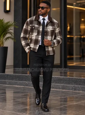 Men’s Luxury Plaid Jacket Trouser Set – Shirt Tie Included