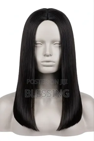 14 Inches Bone Straight Human Hair Wig - Black - 180 Density