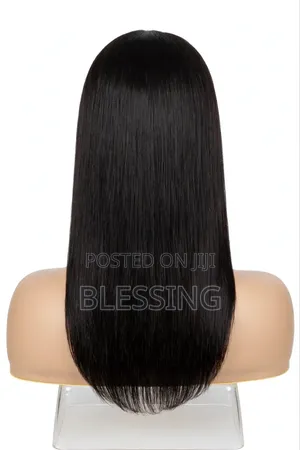 14 Inches Bone Straight Human Hair Wig - Black - 180 Density
