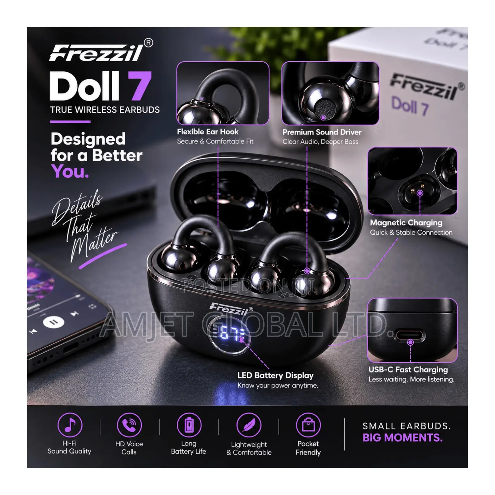 Frezzil Doll 7 Clips-on Earbuds