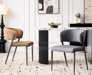 Luxury Curved Leatherette Accent Dining Chair With Metal Frame