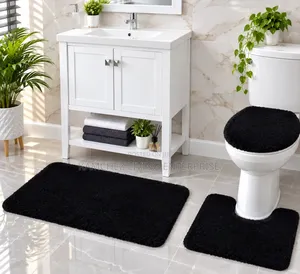 Premium 3-Piece Black Bathroom Mat/Rug Set