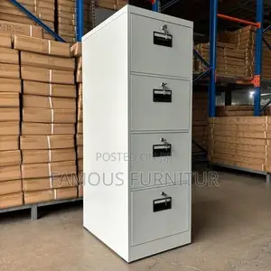 This Image Show a White, 4-Drawer Vertical Metal Office Filing Cabinet