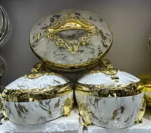 Luxury 3-Piece Marble-Effect and Gold-Accented Insulated Food Warmer
