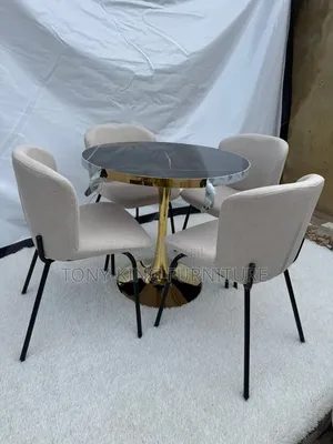 Modern Luxury Round Dining Set a White Marble-Patterned Tabletop