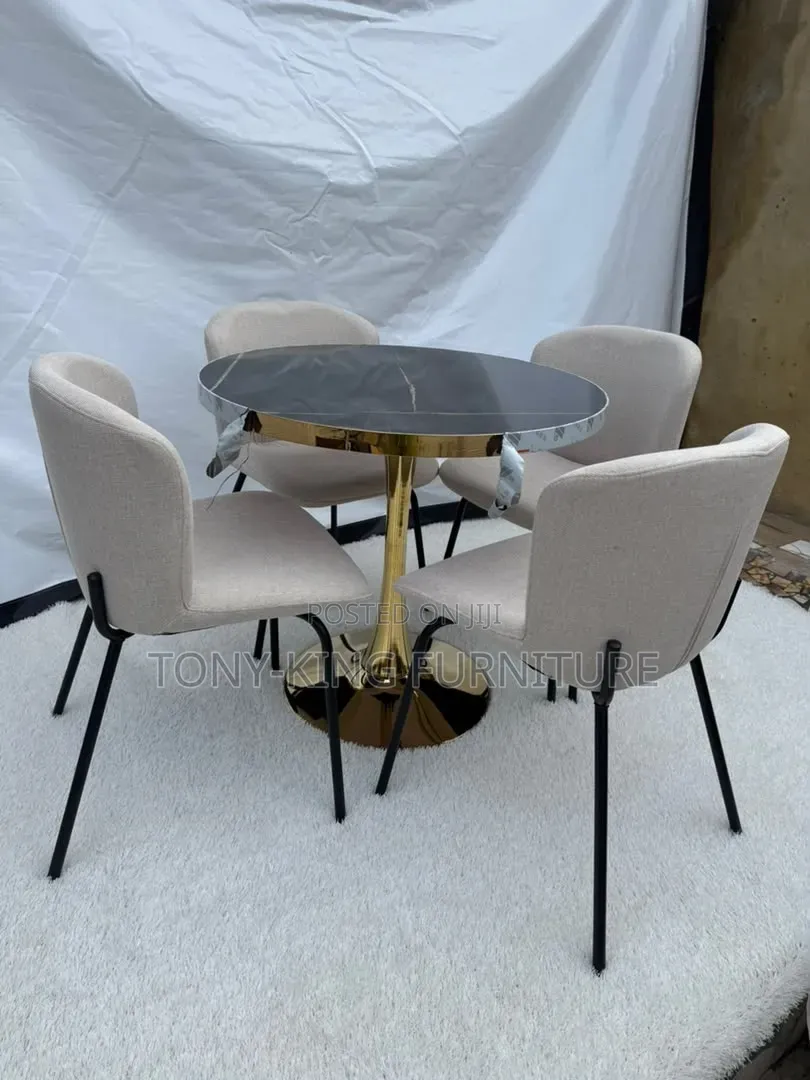 Modern Luxury Round Dining Set a White Marble-Patterned Tabletop