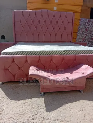 6/6 Quality Baby Pink Upholstery Padded Bed Frame