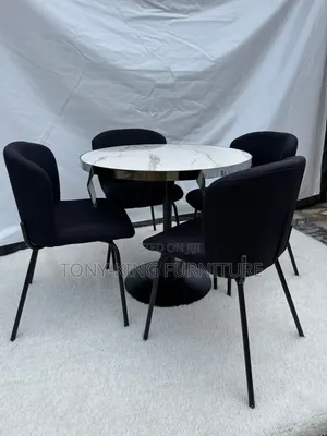Modern 5-Piece Round Dining Set Featuring a White Faux-Marble Top