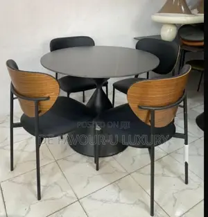 Round Ceramic Marble Dining Table by 4 Chairs