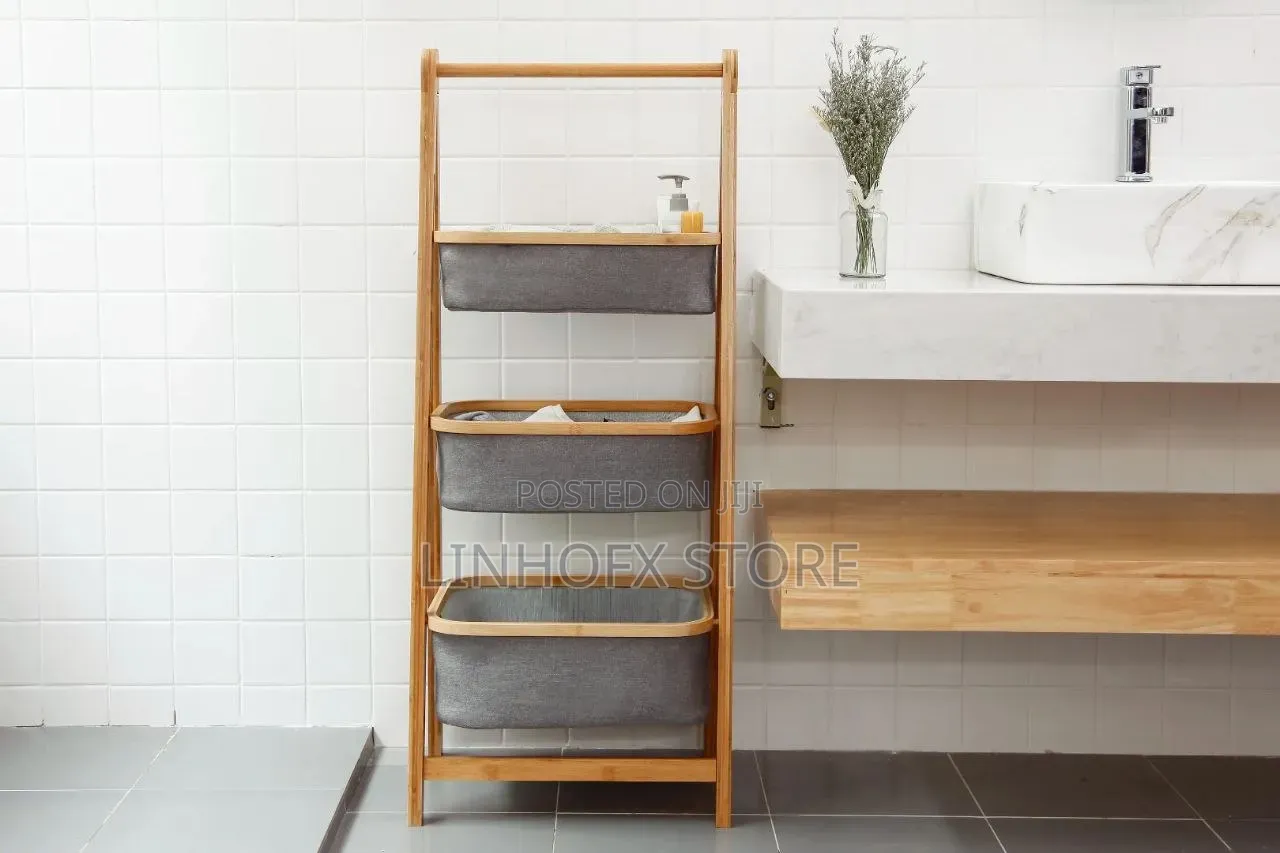 3-Tier Foldable Multipurpose Wooden Storage Rack.