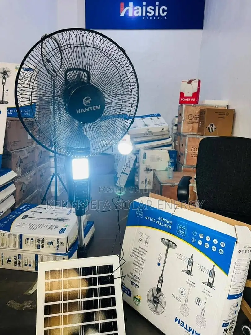 Solar Standing Fan With It Panel and Bulbs Is Available
