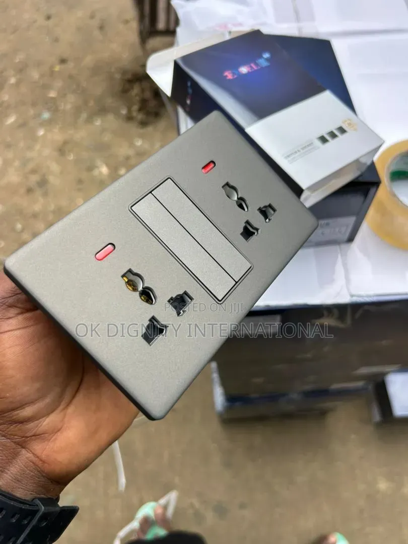Luxury Gray Double Universal Wall Socket With LED Indicator – 13A