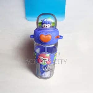 Cute Character Water Bottle With Built-in Straw