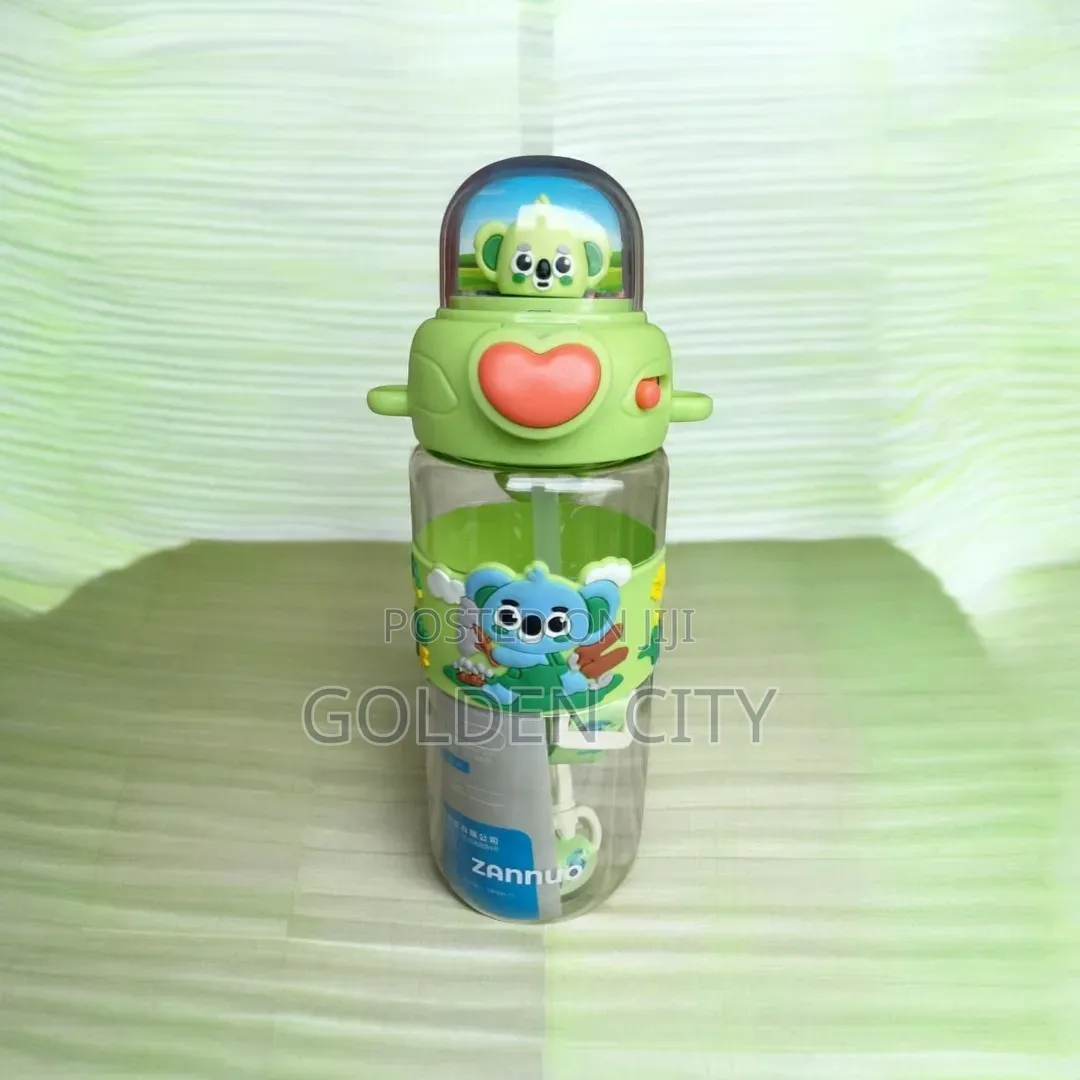 Cute Character Water Bottle With Built-in Straw