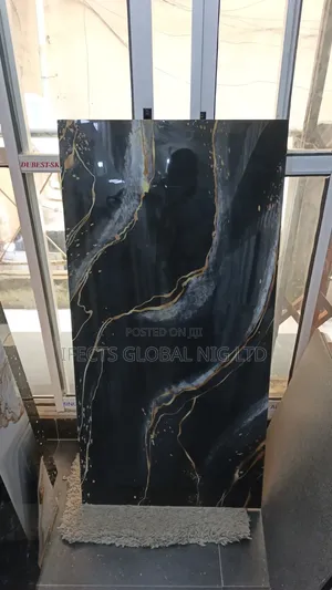 60x120 Glossy Black and Gold Strip Tiles