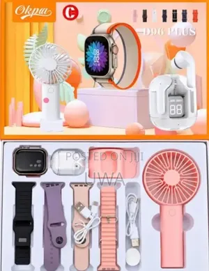 7in1 Ultra Smart Watch Box Set (4 Interchangeable Straps+Earbuds+ Fan)