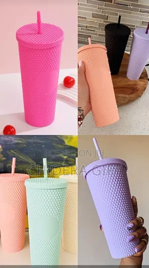 Textured Tumbler Cup With Straw