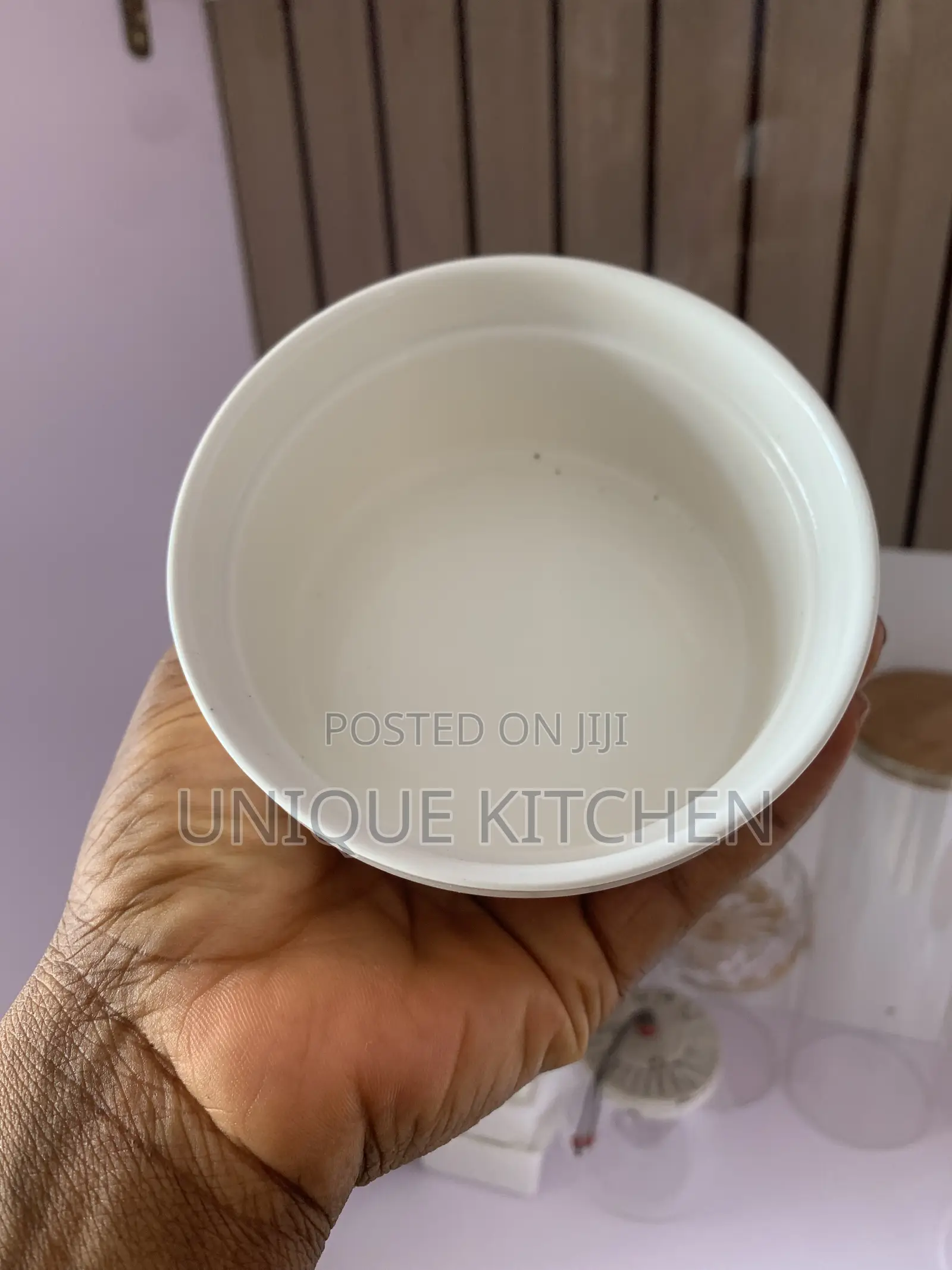 White Porcelain Ramekin With a Fluted, Ribbed Exterior.
