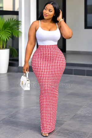 Red Gingham Bodycon Skirt Office and Casual Wear