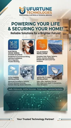 Solar Energy, Electrical House Wiring, CCTV and Satellite TV Dish