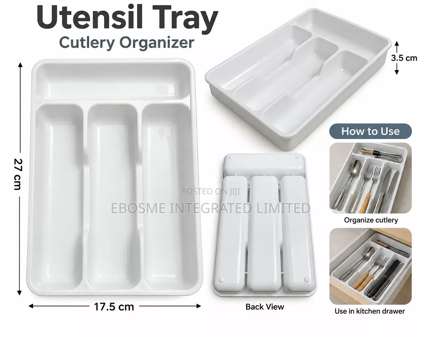 Japanese 4-Compartment Cutlery Utensil Organizer Tray – White