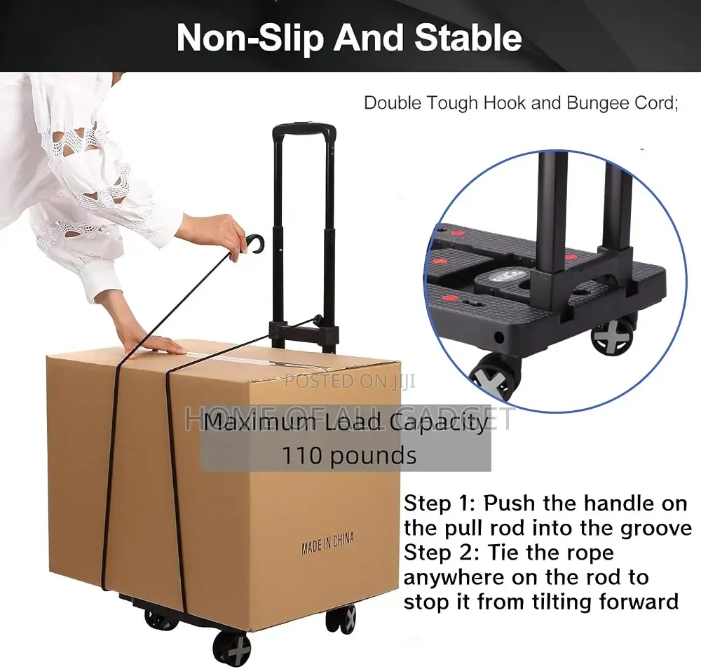 Folding Hand Truck Foldable,Luggage Cart With 4 Rotate Wheels,