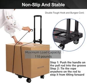Folding Hand Truck Foldable,Luggage Cart With 4 Rotate Wheels,