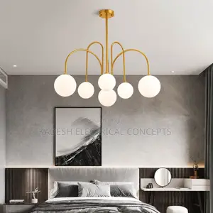 Modern Globe Glass Chandelier, Multi‐Head Milk GlassBall Pendant Light