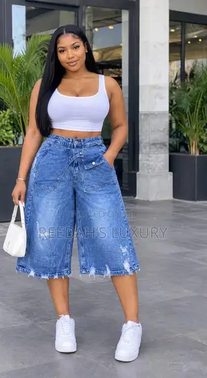 Distressed Asymmetrical Denim Jorts