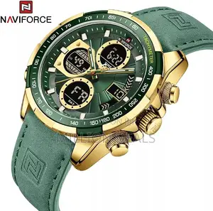 Men's Digital Analog Quartz Waterproof Leather Wristwatch