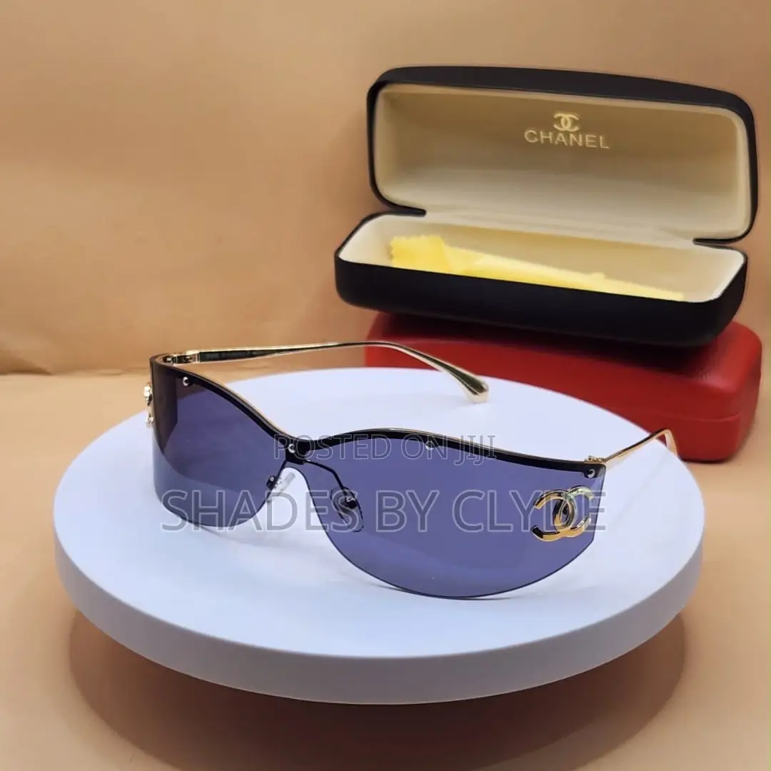Luxury Chanel Gold-Trimmed Shield Sunglasses – Statement Piece